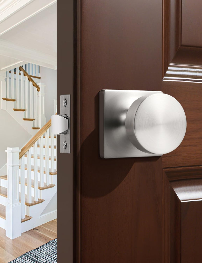 6 Pack Brushed Nickel Interior Passage Door Knob, Handle for Closet and Hallway Doors, Heavy Duty Square Non-Locking