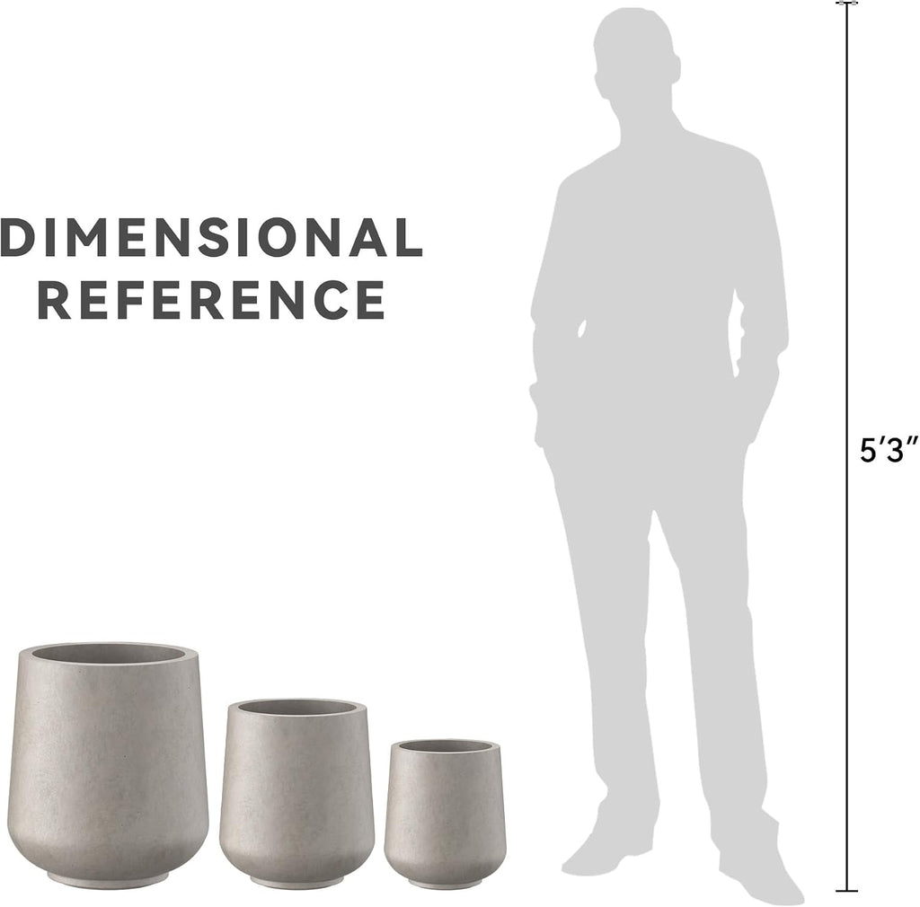 Set of 3 Weathered Concrete Curved Round Planters for Modern Home | Handcrafted, Premium, Durable, All-Weather Cement