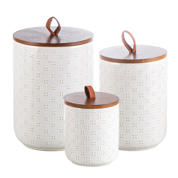 Embossed Ceramic Canister Set with Airtight Bamboo Lid