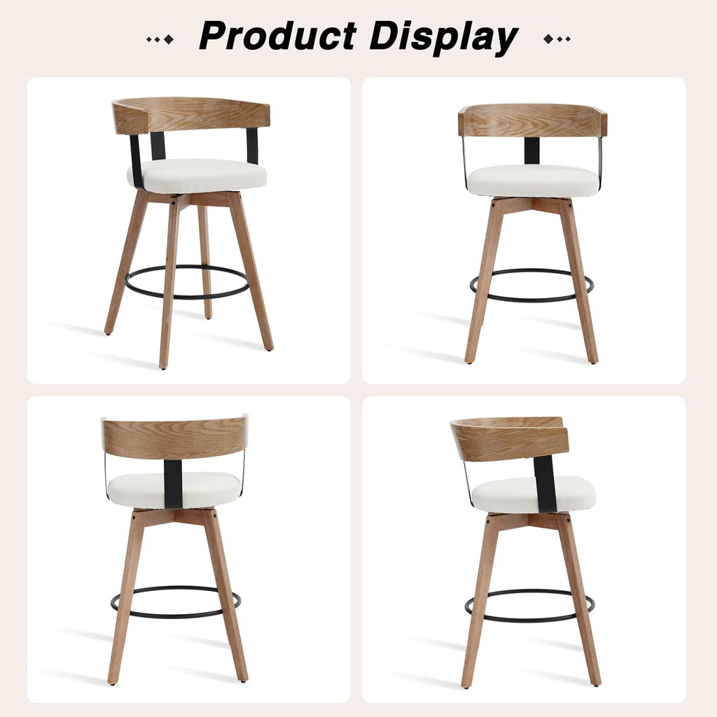 Swivel Bar Stools Set of 2, 26" Counter Height Bar Stool with Footrest Modern Wood Barstools with Linen Upholstered