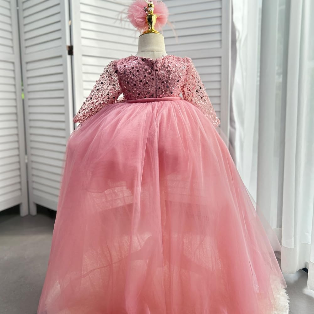 Baby Girl Pageant Dress Sequins Embroidered Lace Toddler Flower Dress