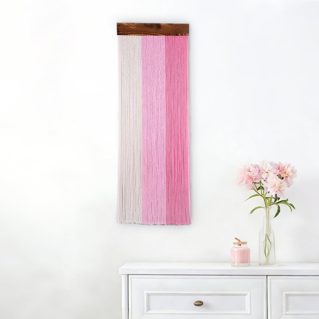 Pink Macrame Wall Hanging Boho Pink and Beige Wall Decor Woven Striped Macrame Wall Art Bedroom Office Apartment Yoga