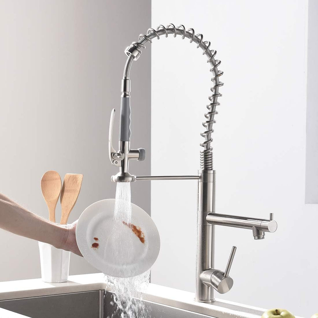 Commercial Kitchen Faucet with Pull Down Sprayer,Single Handle | High Arch Pre-Rinse Spring Kitchen Sink