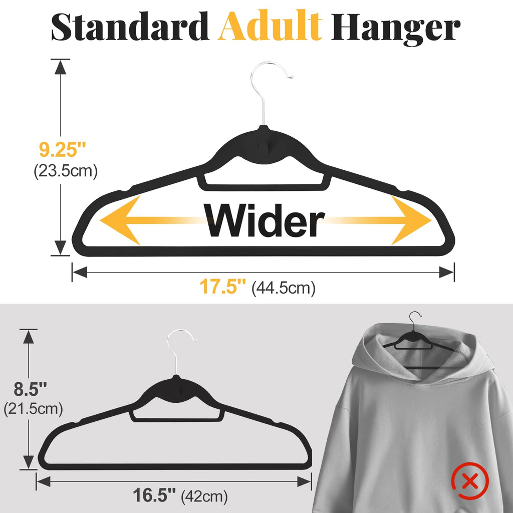 Velvet Felt Stackable Hangers 50 Pack, Thin & Space Saving, Black
