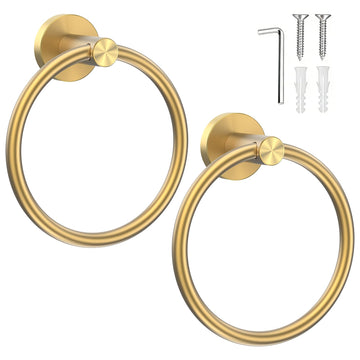 Towel Holder Wall Brushed Gold Towel Ring, 2 Packs