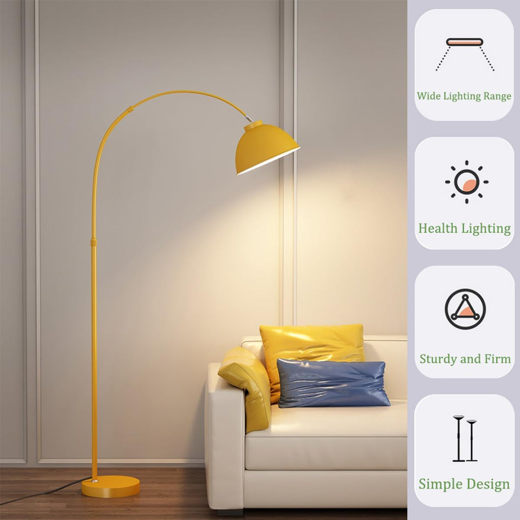 Modern Arc Yellow Floor Lamp,Tall Reading Lamps Floor Standing,Adjustable Macaron Color Floor Lamps Bedroom and Office