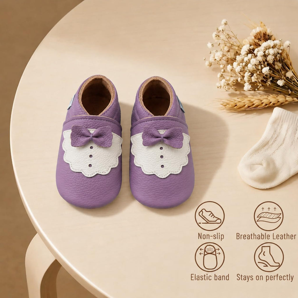 Baby Shoes Leather Moccasins Baby Girls Boys Slippers-Soft Sole Non-Skid Lightweight Infant Toddler First Walking