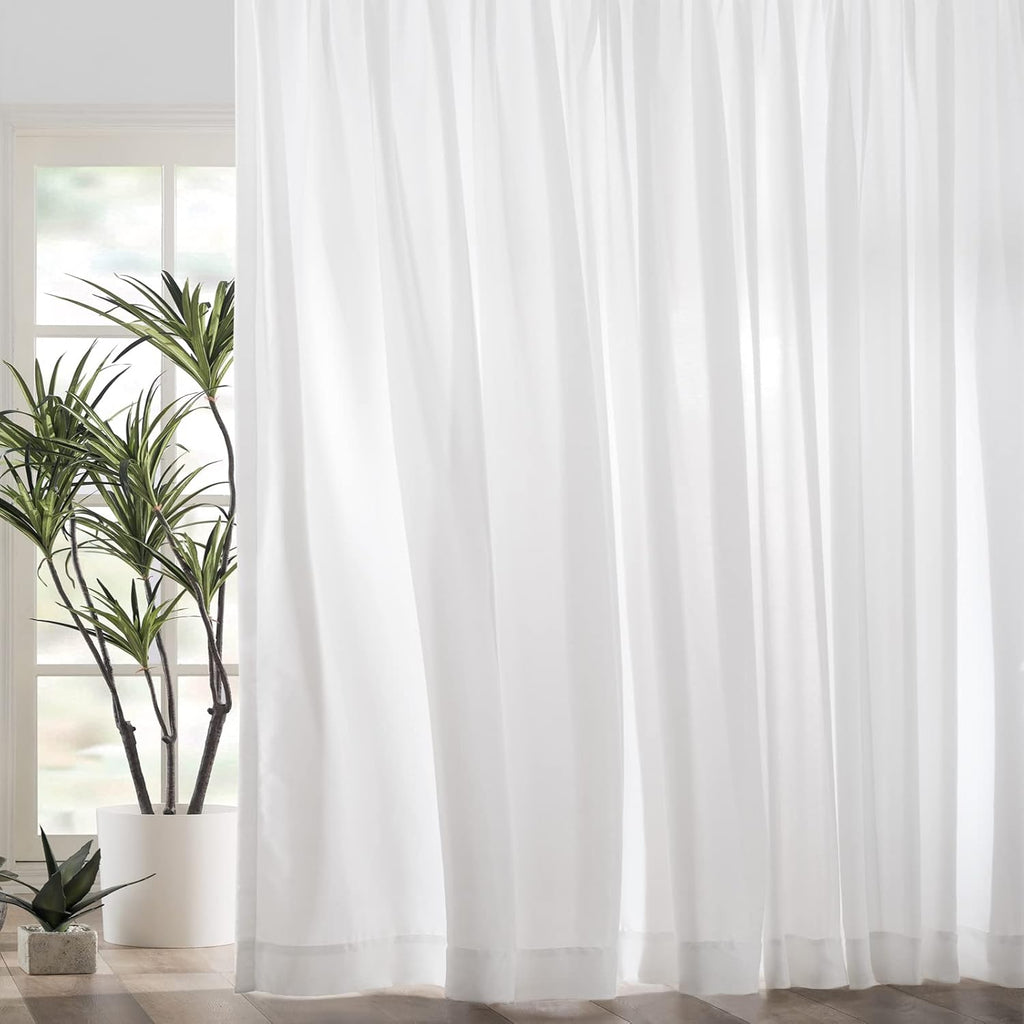 White Pinch Pleated Window Sheer Curtains 96 Inches Long 2 Panels, Luxury Velvet Soft Touch Opaque Privacy, Gently