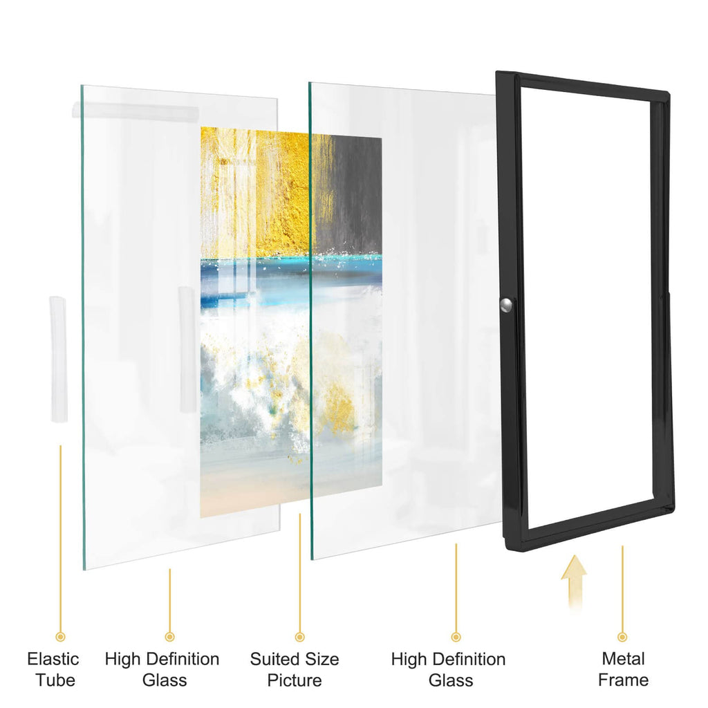 5x7 Black Floating Picture Frame set of 2, 7"×9" Frame For Picture 5×7 4x6 6x8 Metal Glass Photo Frames, Tabletop