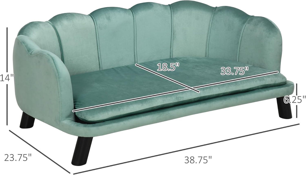 39" Velvet Comfy Cloud Sofa, Lazy Pet Couch with Foam Cushion, Dog Bed with Pearl Design for Medium Large Dogs, Green