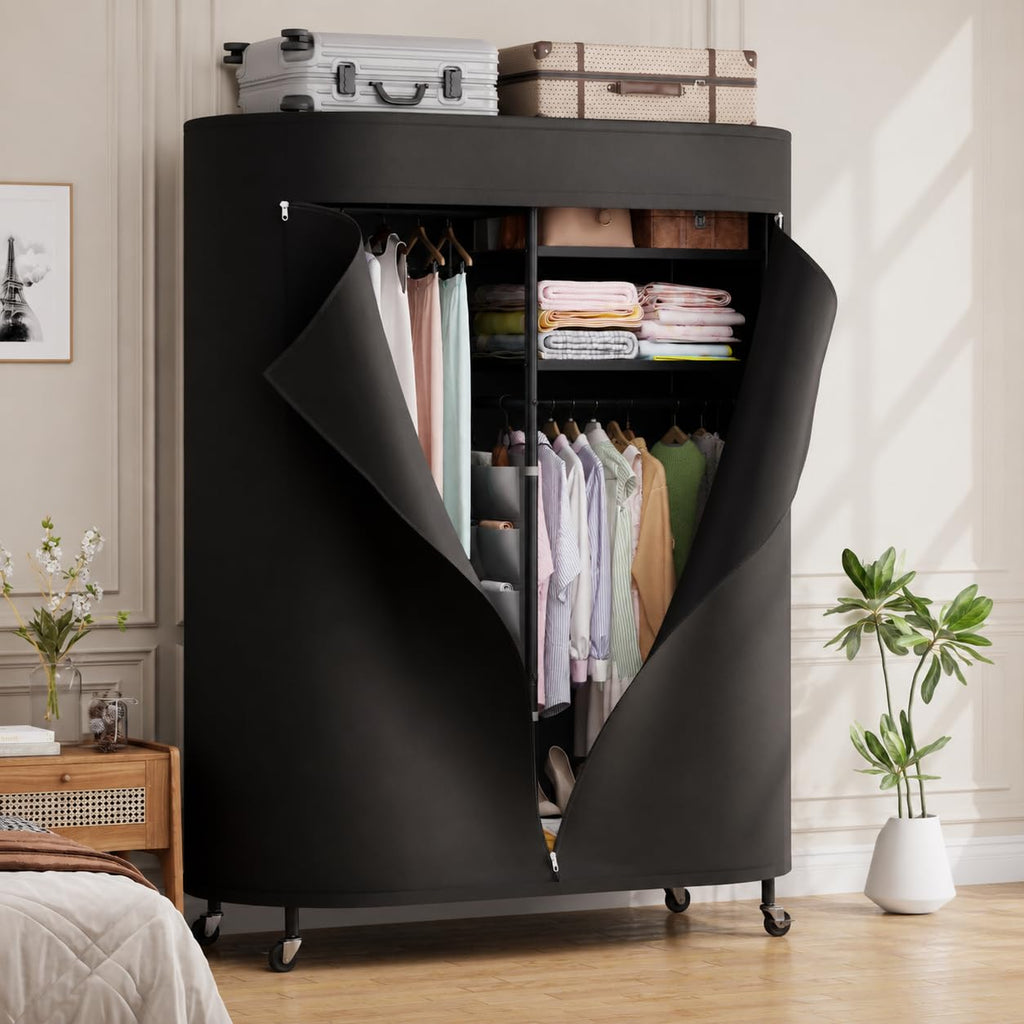 Heavy Duty Clothes Rack with Cover Portable Rolling Closet 480LBS
