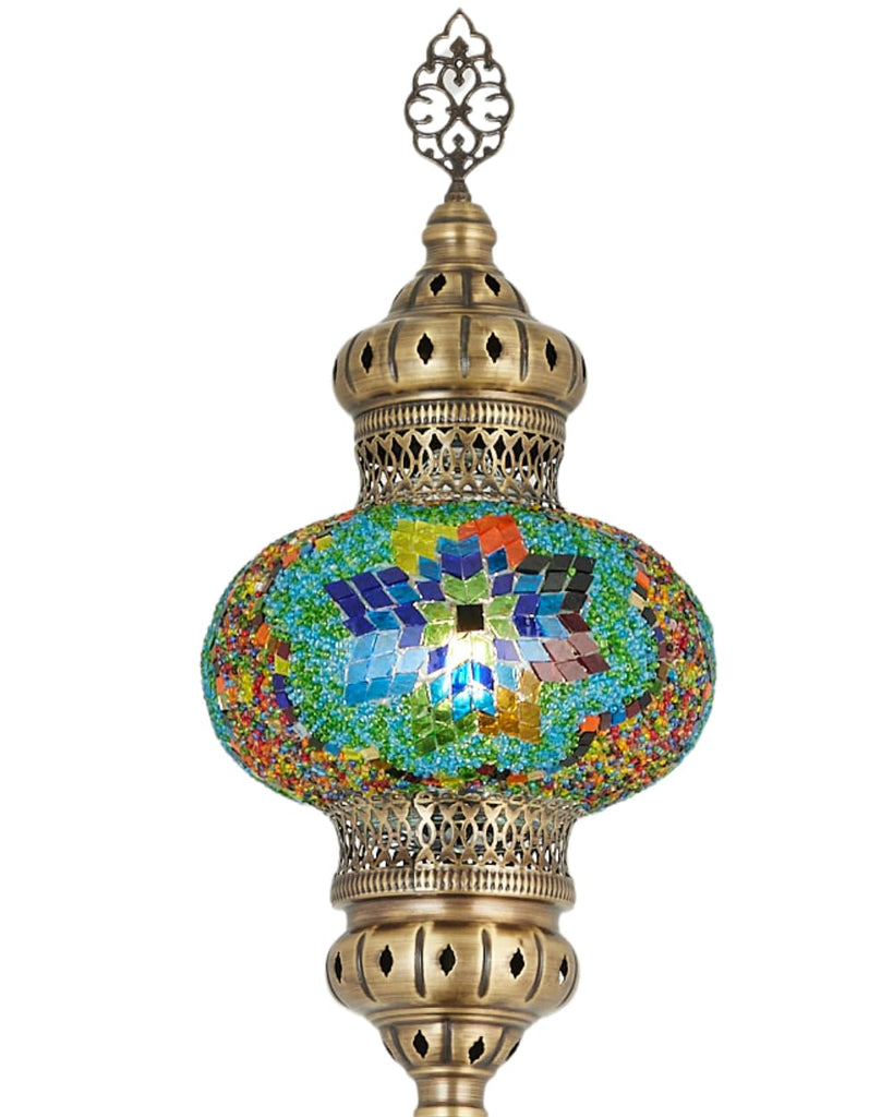 10" Diameter Largest Mosaic Globe Turkish Floor Lamp, Handmade Moroccan Standing Lamp, Antique Brass Finish, 5.5 ft