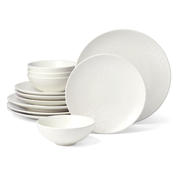 Roseto 12-Piece Dinnerware Set, White