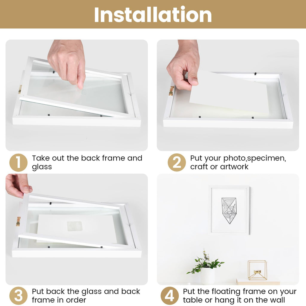 8x10 Floating Picture Frames Set of 6, White Frame, Wooden
