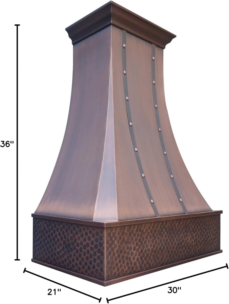 Copper Wall Mount Range Hood 610 CFM LED Lights Dishwasher-Safe Baffle Filters