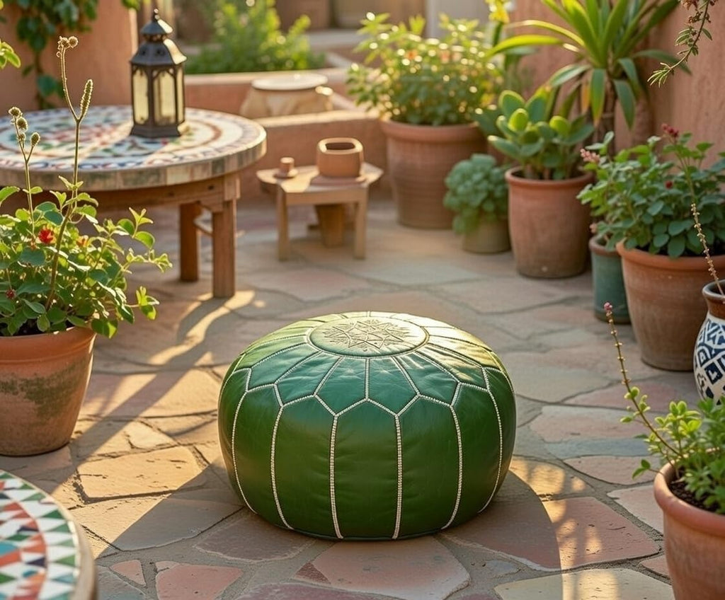 Genuine Leather Pouf Ottoman - Unstuffe, Boho Floor Cushion & Coffee Table Accent Decor, Pouf Foot Rest, Marrakech