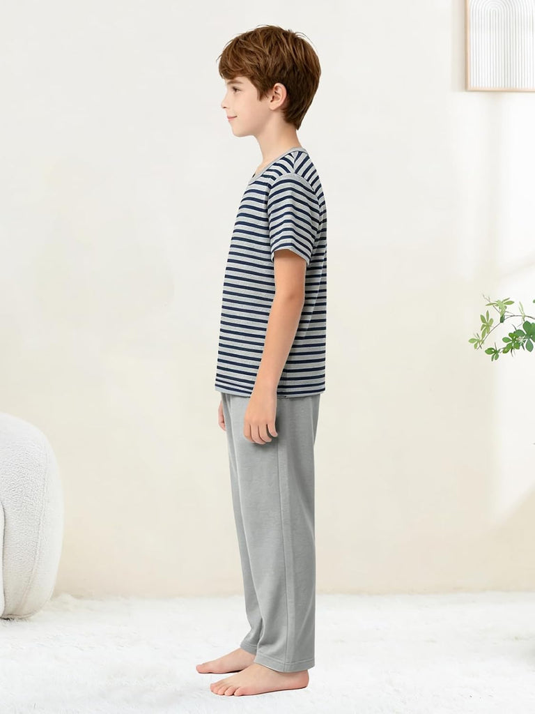 Boys's Summer Pajamas Striped Short Sleeved+Long Pants Sets Modal Pj