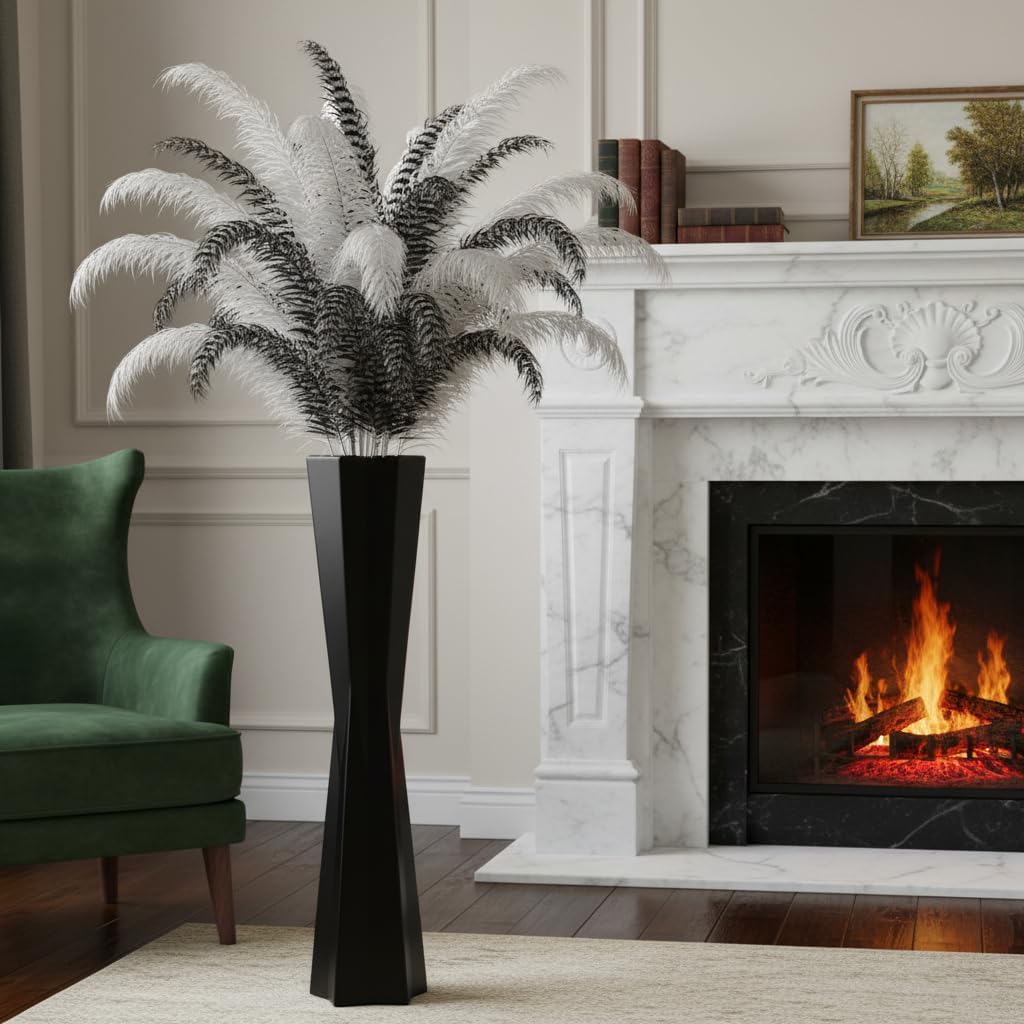 Black Star Floor Vase, 27.5" Tall Modern Tapered Vases for Pampas Grass, Feathers, Dried Flowers, Large Home Decor