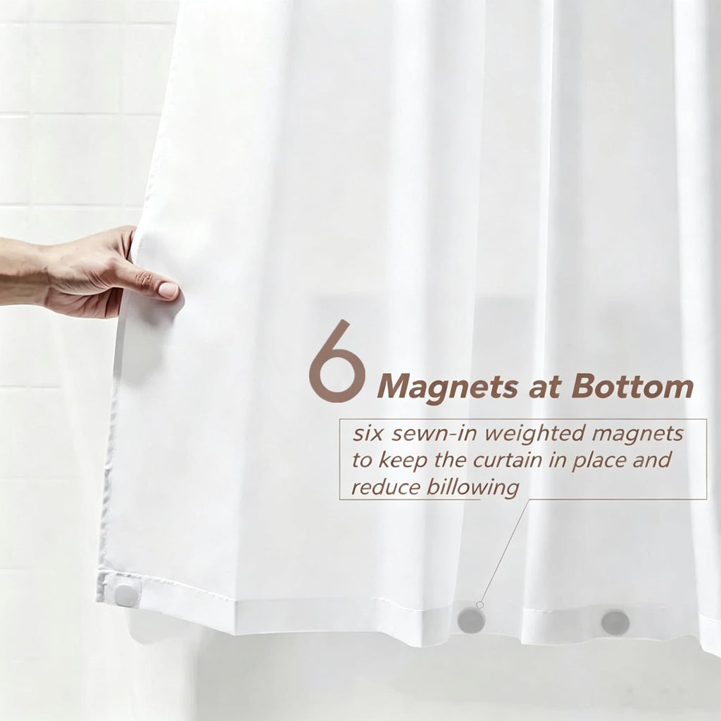 Extra Long Fabric Shower Curtain Liner with 6 Magnets, 72W x 90L, Waterproof & Hotel Quality Shower Liner, Soft Cloth
