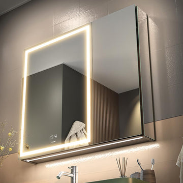 30*28 inch Two-door Aluminum LED Lighted Bathroom Medicine Mirror Cabinet