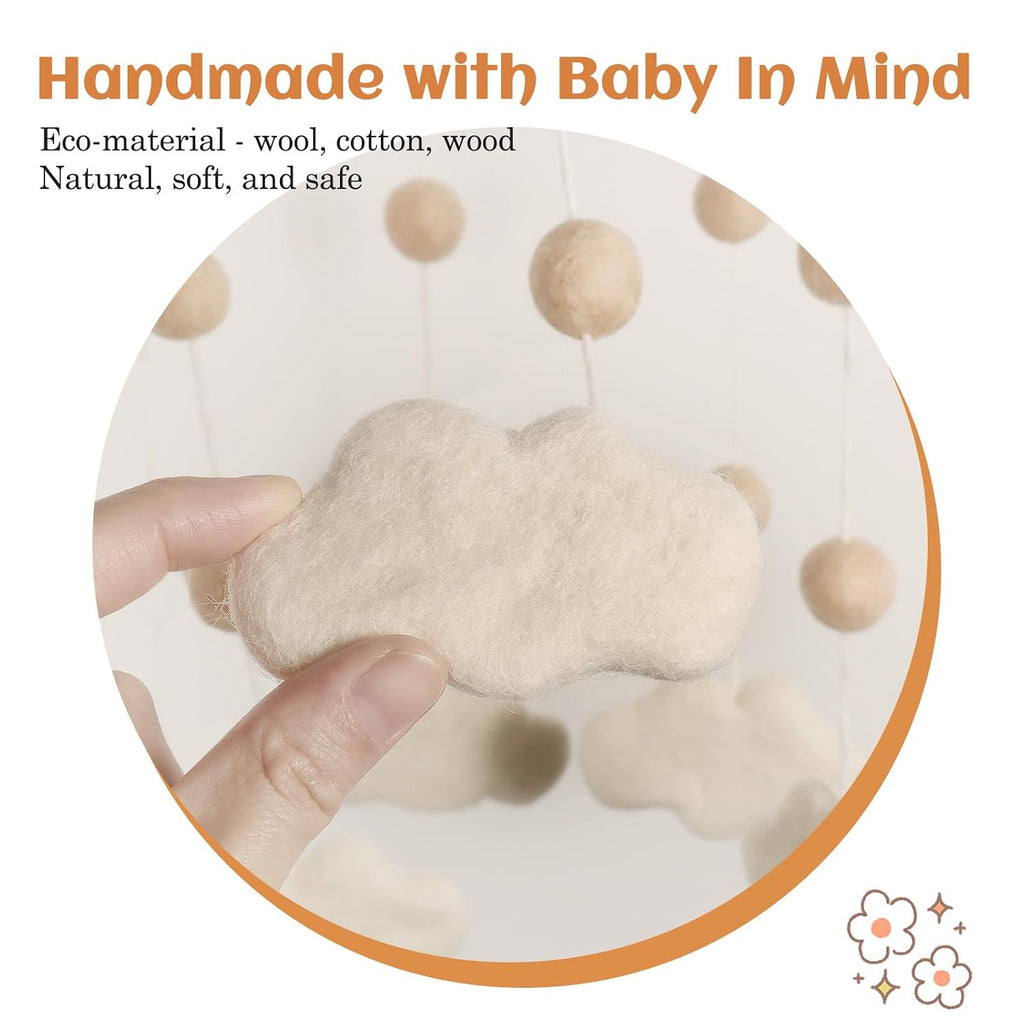 Felt Cloud Mobile for Crib - Baby Mobile for Crib - Crib Mobile for Girls, Boys - Boho Crib Mobile - Felt Cloud