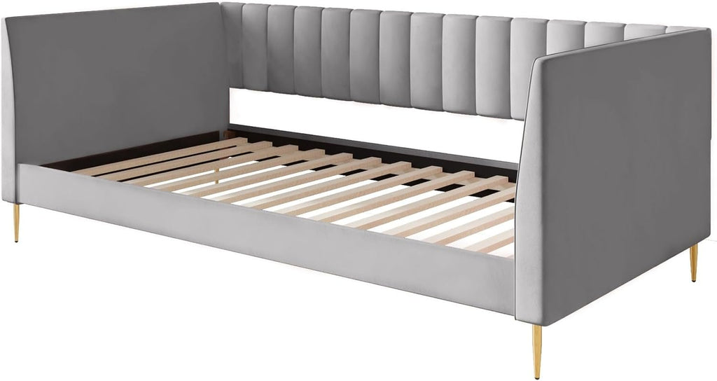 Delano Twin Velvet Channel Tufted Daybed, Silver Gray | Daybed Frame, Vertical Channel Tufting, Velvet Upholstery