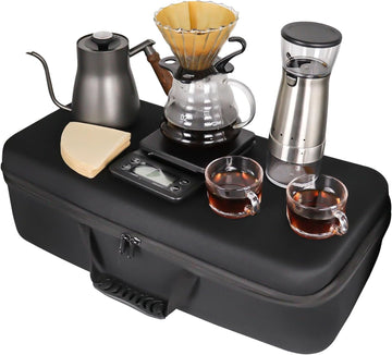 Electric Coffee Maker Set with Electric Grinder Glass Dripper Server Steel Kettle Filter Paper Travel Bag for Outdoor