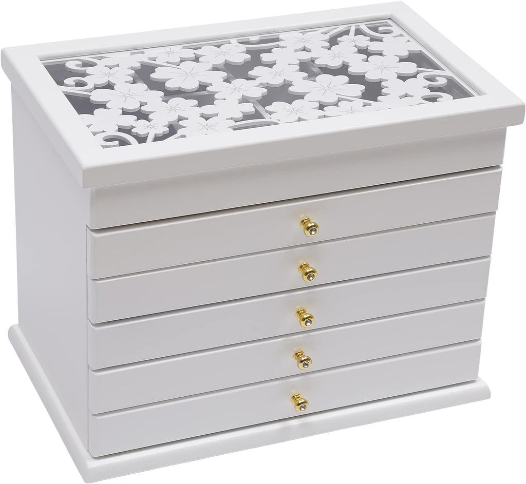 Extra Large Four-Leaf Carved 6 Layers Wooden Jewelry Box Jewelry Case Cabinet Armoire Ring Necklacel Gift Storage Box