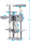 Cat Tree, 53 inch Cat Tower for Indoor Cats, Cat House with Padded Platform Bed, Toy Balls, Large Cozy Condo
