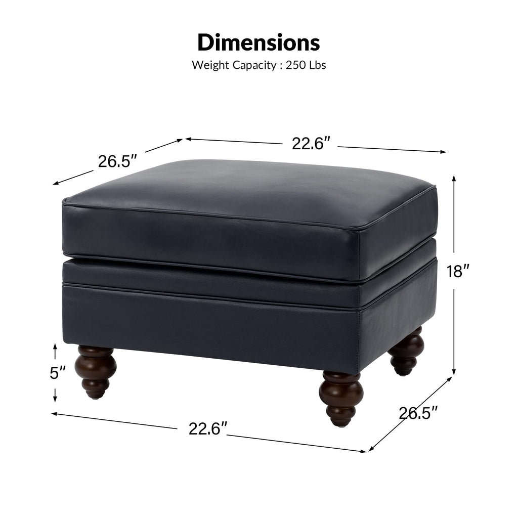 Genuine Leather Ottoman Coffee Table, Ottoman Foot Rest, Navy