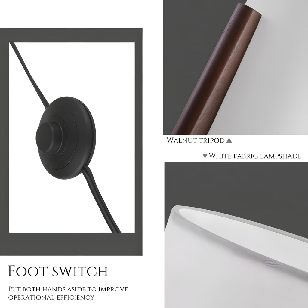 Farmhouse Floor Lamp,Walnut Wood Vintage Standings Lamp with Foot Switch, 3 Color White Fabric Tall Lamp