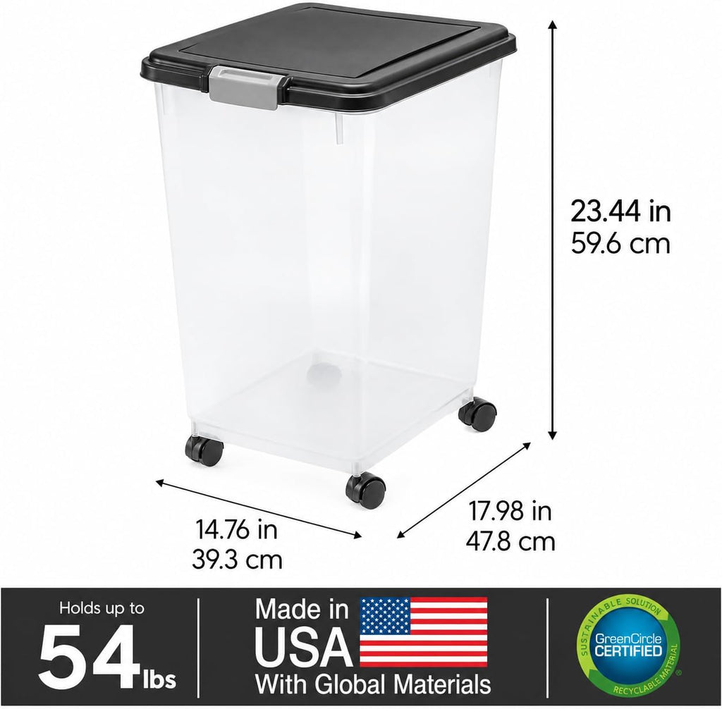 USA Dog Food Storage Container, Up to 54 lbs, Black, Made in USA