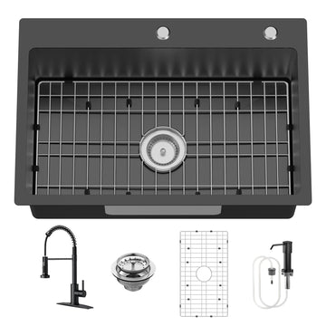 Black 27x18In Stainless Steel Drop In Single Bowl With Faucet