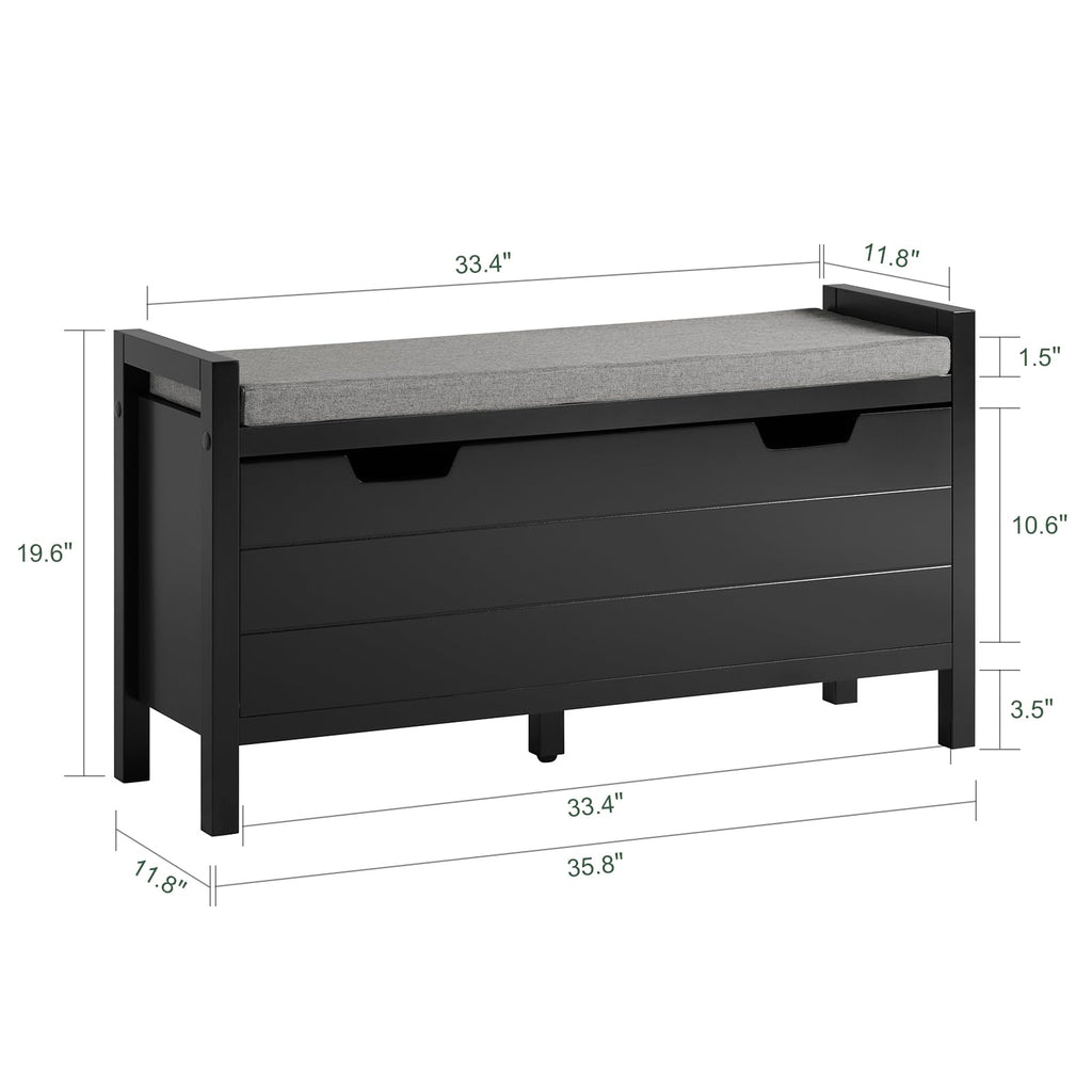 Shoe Storage Bench with Flip-Down Door and Padded Cushion, Shoe Bench, Black