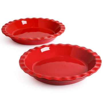 Ceramic Pie Pans for Baking, 9 Inch, 36 OZ, Set of 2, Red