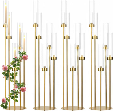 4PCS 5 Arm Candelabra Centerpiece for Table,Floor Candelabra with Acrylic Shadeersary Concert Reception Gifts