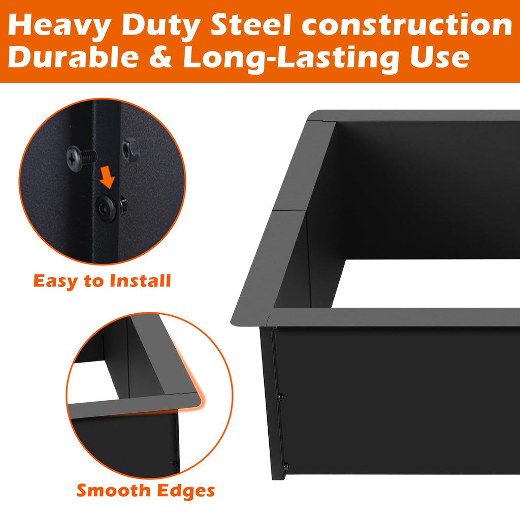 32" Square Fire Pit Ring Insert Heavy-Duty Steel DIY Camping