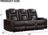 EBELLO Home Theater Seats, Faux Leather Movie 3 Seat Recliner Sofa with Hidden Arm Storage