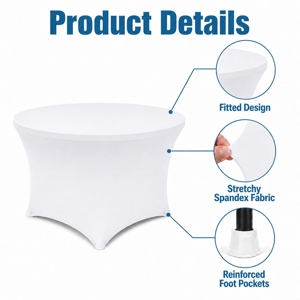 Round Table Covers - 6 Pack 48x30 Inch Table Cloth - White