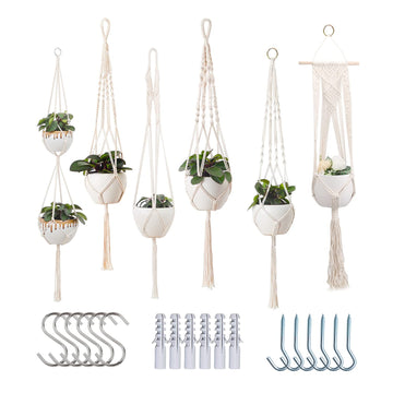 Macrame Plant Hangers Indoor Macrame Hanging Planters for Indoor Plants, 6 Pack Hanging Plant Holders Indoor Hanging