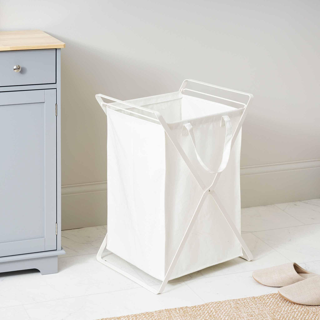 Tower Laundry Hamper Clothes Basket With Cotton Liner - Large, 25.2" - Steel + Cotton - 20 Gallons, 75 Liters