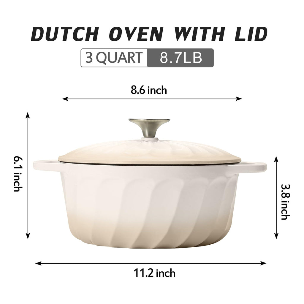 Enameled Cast Iron Dutch Oven Pot with Lid, 3 QT Small Dutch Oven