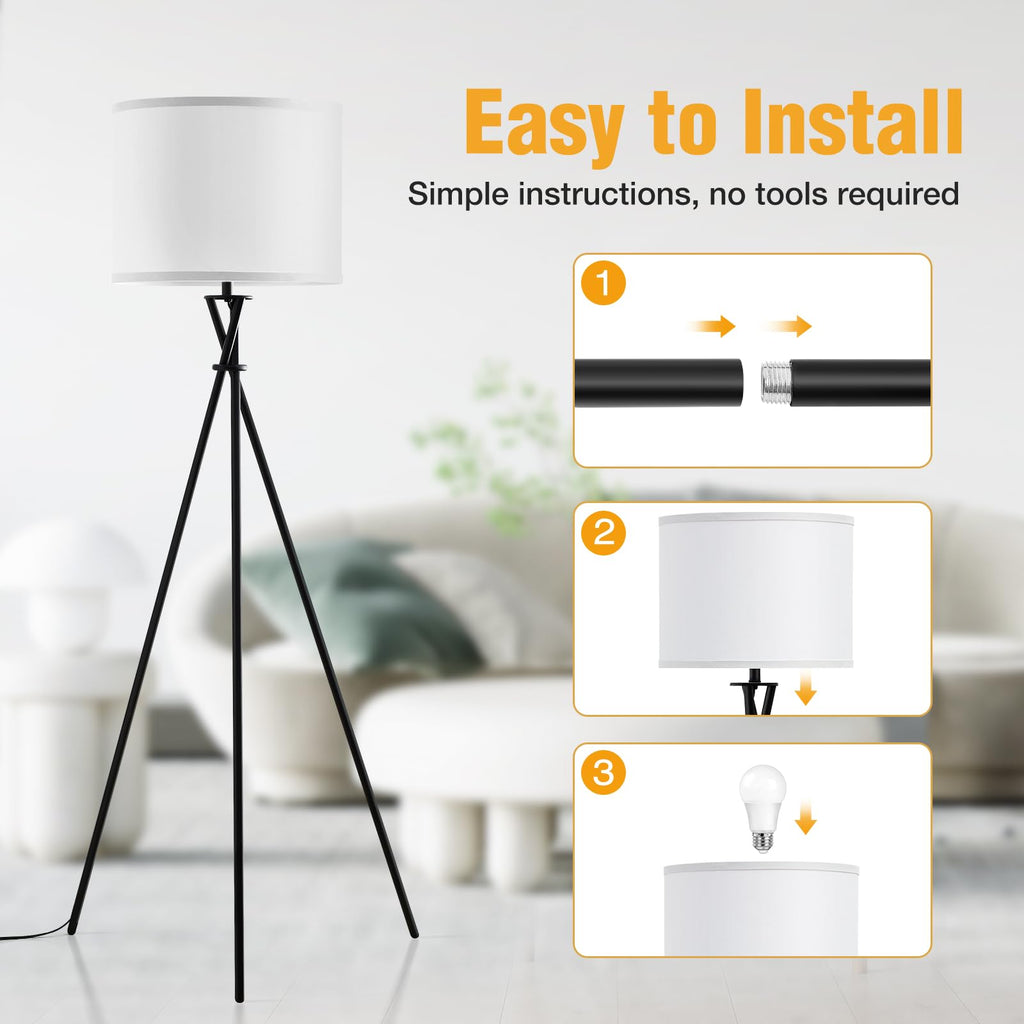 Black Tripod Floor Lamp, 61" Floor Lamps with Rotary Switch