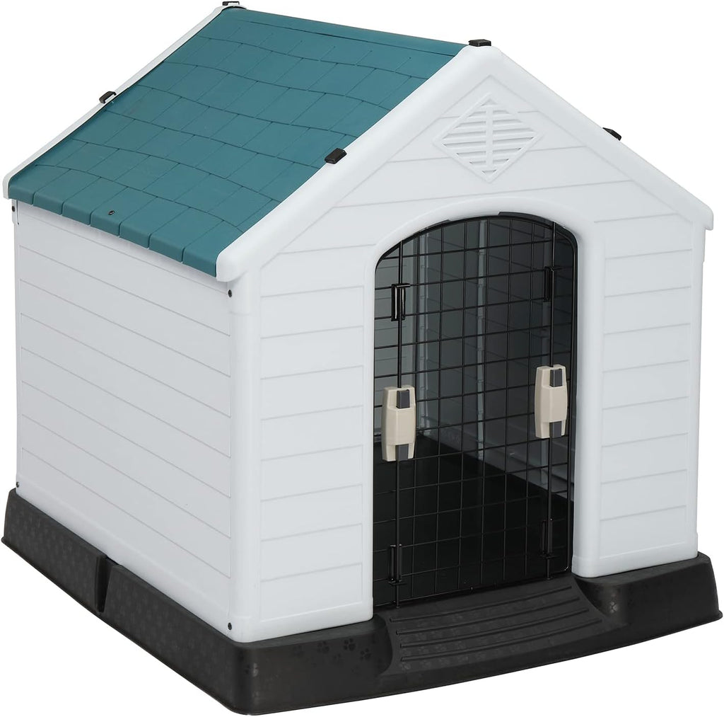 Plastic Dog House, 33" Pet Dog Kennel with Door Water Resistant for Small Medium Sized Dogs, Indoor & Outdoor Use