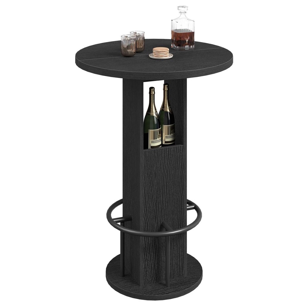 Round Bar Table, 35.6" H Bistro Pub Table with Footrest