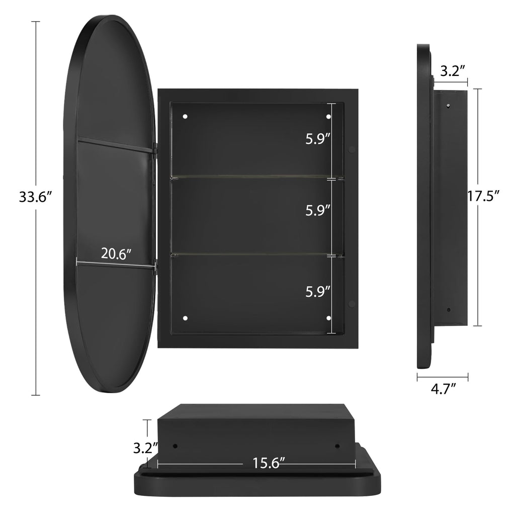 Medicine Cabinet with Mirror, 21x34 Oval Mirror Cabinet, Wall Mount Recess Bathroom Vanity Mirror with Storage with 2