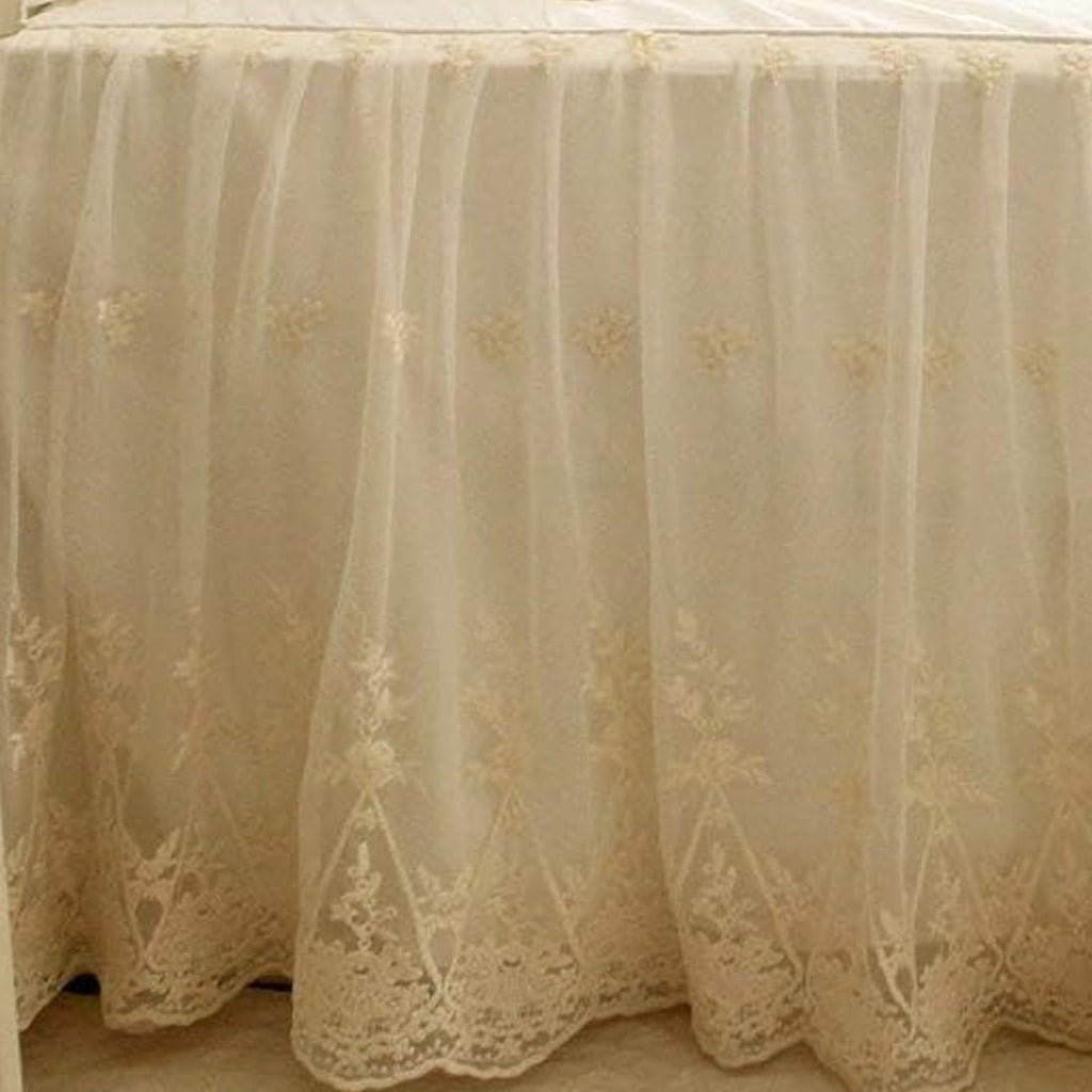 Lace Bed Skirt Boho Bohemian Girl Baby Nursery Crib Bed Skirt Dust Ruffle - Solid Color Romantic Cream Off White