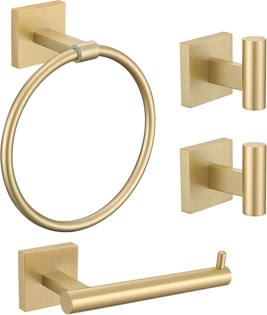 Towel Ring Set 4 Piece Bathroom Hardware Set Includes Towel Ring 2 Towel Hooks and Toilet Paper Holder Stainless