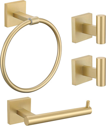 Towel Ring Set 4 Piece Bathroom Hardware Set Includes Towel Ring 2 Towel Hooks and Toilet Paper Holder Stainless