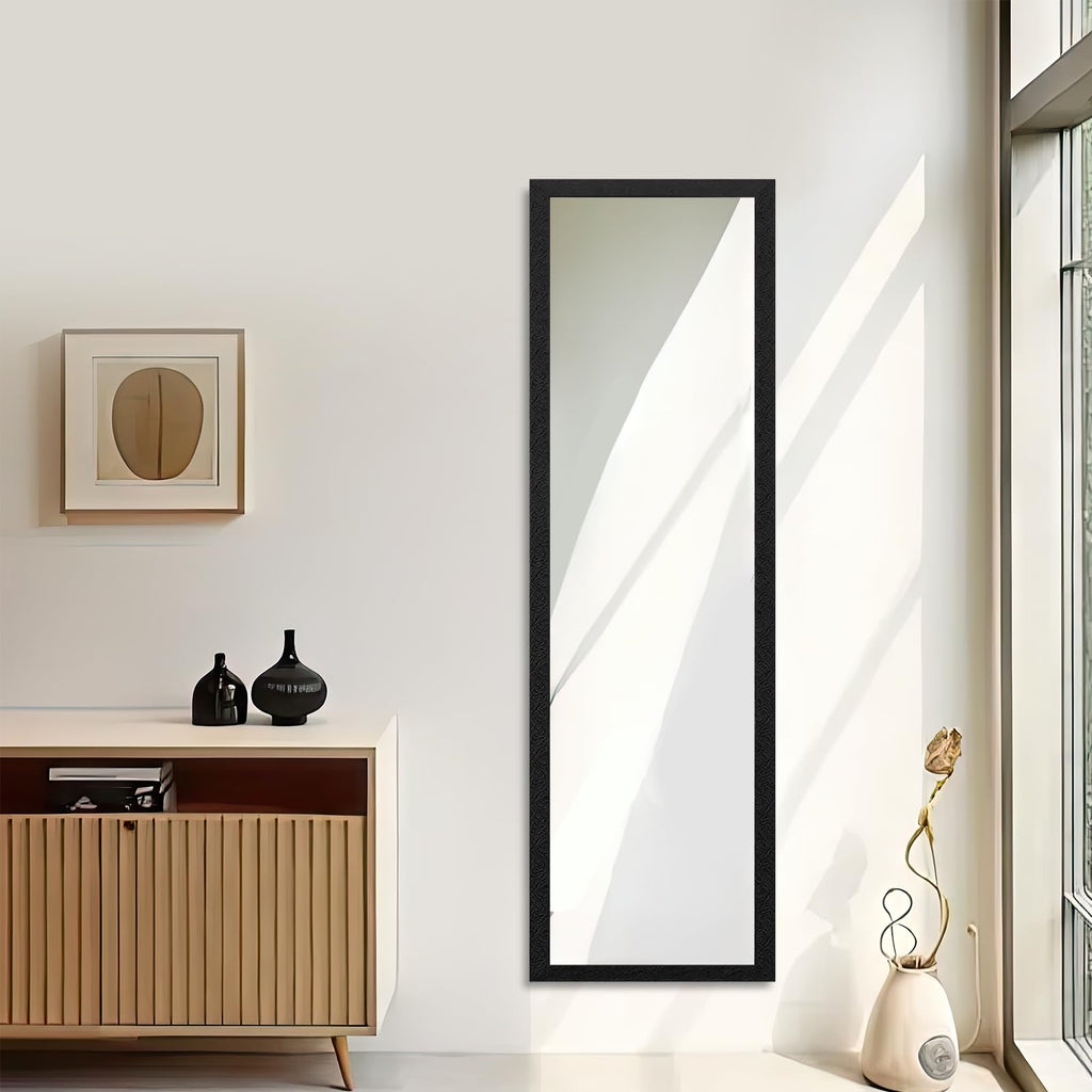 50" x 14" Full Length Wall Mirror, Black Baroque Door Mirror